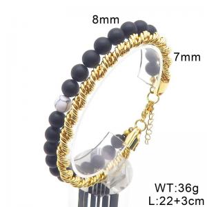 Stainless steel bead double layered bracelet - KB204754-Z