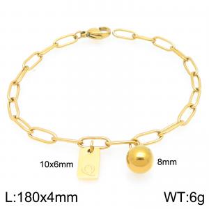 Stainless Steel Geometric Bracelet With Steel Beads Pendant Gold Color Letter Q - KB205136-Z