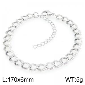 Simple and personalized stainless steel 170 × 6mm creative double loop chain lobster buckle temperament silver bracelet - KB205275-ZJZL