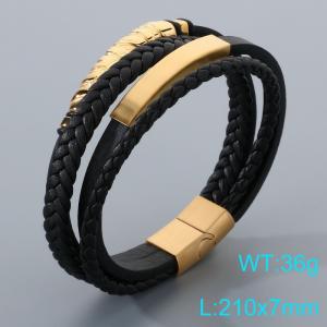 Stainless Steel Leather Bracelet - KB205303-JR
