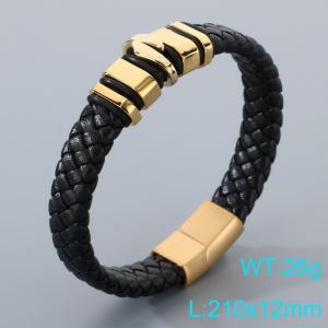 Stainless Steel Leather Bracelet - KB205306-JR