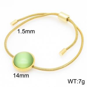 European and American fashion stainless steel circular inlaid fluorescent emerald adjustable temperament gold bracelet - KB205517-GC