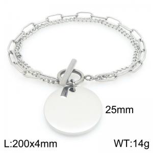 Simple stainless steel OT buckle bracelet paired with smooth hang tag - KB205630-Z