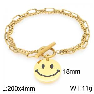 Simple stainless steel OT buckle bracelet paired with smiley face expression tag - KB205631-Z