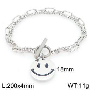 Simple stainless steel OT buckle bracelet paired with smiley face expression tag - KB205632-Z