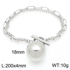 Simple stainless steel OT buckle bracelet with steel ball pendant - KB205634-Z