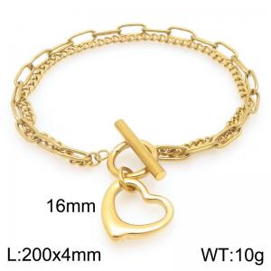 Simple stainless steel OT buckle bracelet paired with hollowed out heart-shaped pendant - KB205635-Z