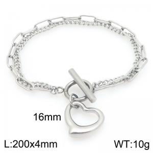 Simple stainless steel OT buckle bracelet paired with hollowed out heart-shaped pendant - KB205636-Z
