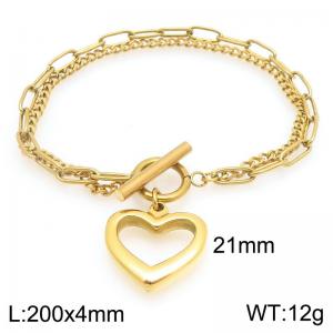 Simple stainless steel OT buckle bracelet paired with hollowed out heart-shaped pendant - KB205637-Z