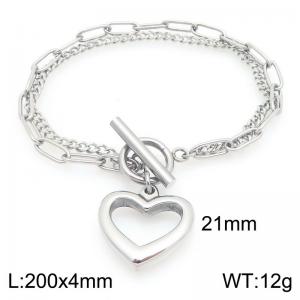 Simple stainless steel OT buckle bracelet paired with hollowed out heart-shaped pendant - KB205638-Z