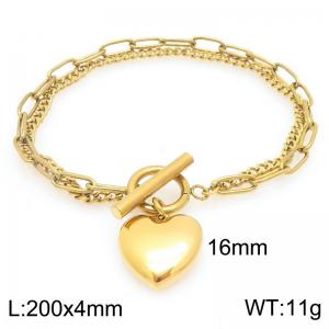 Simple stainless steel OT buckle bracelet paired with a heart-shaped pendant - KB205639-Z