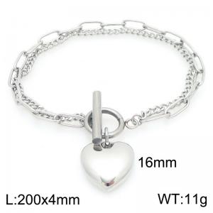 Simple stainless steel OT buckle bracelet paired with a heart-shaped pendant - KB205640-Z
