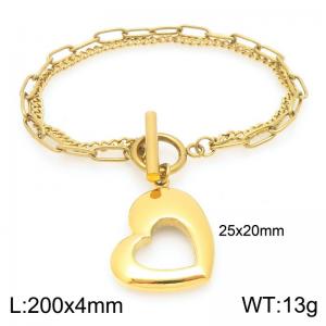 Simple stainless steel OT buckle bracelet paired with hollowed out heart-shaped pendant - KB205641-Z