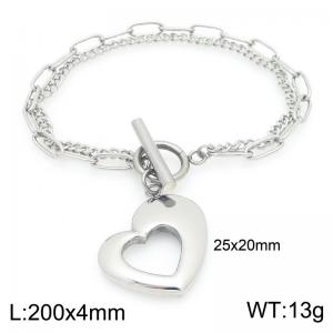 Simple stainless steel OT buckle bracelet paired with hollowed out heart-shaped pendant - KB205642-Z