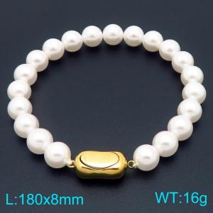 18cm Gold-Plated Stainless Steel&Pearls Beaded Bracelet - KB205943-Z