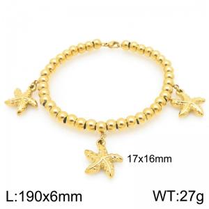 Gold-Plated Stainless Steel Starfish Charm Beaded Bracelet - KB205946-Z