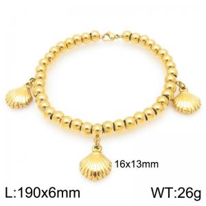 Gold-Plated Stainless Steel Shell Charm Beaded Bracelet - KB205948-Z