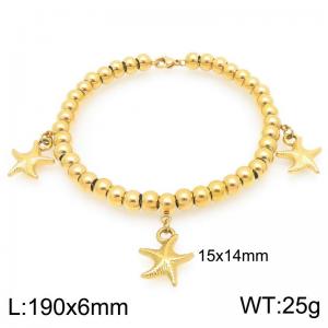 Gold-Plated Stainless Steel Starfish Charm Beaded Bracelet - KB205952-Z