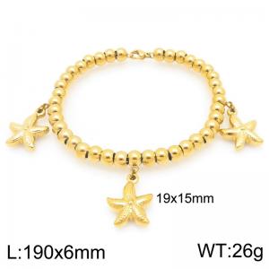 Gold-Plated Stainless Steel Starfish Charm Beaded Bracelet - KB205954-Z