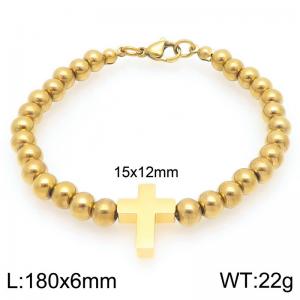 Gold-Plated Stainless Steel Cross Charm Beaded Bracelet - KB205956-Z