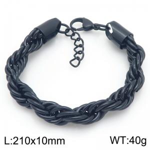 Simple and personalized stainless steel 210 × 10mm Fried Dough Twists chain lobster clasp charm black bracelet - KB206157-Z