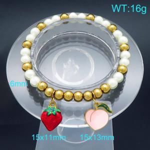 Fashionable stainless steel fruit style strawberry and peach bead bracelet - KB206197-Z