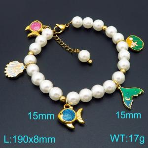 Fashionable and fun pearl bead and ocean style pendant bracelet - KB206204-Z