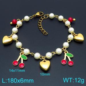 Fashion stainless steel pearl bracelet with multiple fruit pendants - KB206206-Z