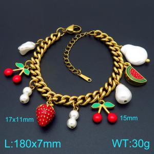 Cuban bracelet with fashionable stainless steel multiple fruit and pearl pendants - KB206208-Z