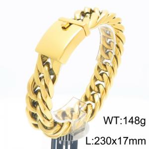 European and American fashion minimalist electroplated gold stainless steel 316L steel men's bracelet - KB206319-KJX