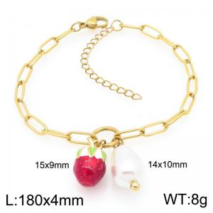 Stainless steel directional chain hanging strawberry shaped imitation pearl pendant temperament gold bracelet - KB206666-Z