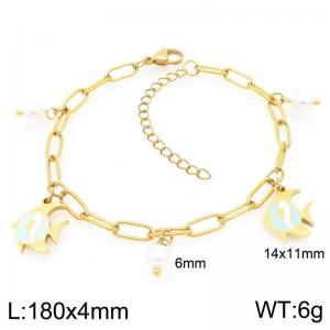 Stainless steel directional chain hanging small fish imitation pearl pendant temperament gold bracelet - KB206667-Z