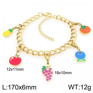 Stainless steel double-layer Cuban chain hanging DIY multiple colored fruit series pendant temperament gold bracelet - KB206672-Z