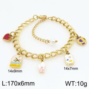 Stainless steel double-layer Cuban chain suspension DIY multiple color vacation series pendant temperament gold bracelet - KB206674-Z