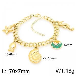 Stainless steel double-layer Cuban chain suspension DIY multiple colored ocean series pendant temperament gold bracelet - KB206675-Z