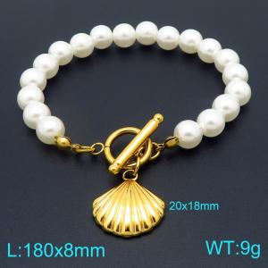 Stainless steel DIY handmade pearl chain OT buckle hanging shell pendant temperament gold bracelet - KB206691-Z
