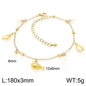 Stainless steel bead fine chain hanging various ocean series imitation pearl pendant temperament gold bracelet - KB206698-Z