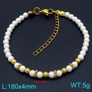 Ladies' Splicing Pearl Stainless Steel Gold Bracelet - KB206981-Z