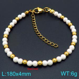 Ladies' Splicing Gold Pearl Stainless Steel Gold Bracelet - KB206983-Z