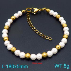Ladies' White Pearl Stainless Steel Gold Bracelet - KB206986-Z