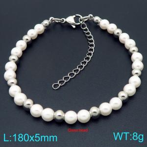 Ladies' White Pearl Stainless Steel Silver Bracelet - KB206987-Z