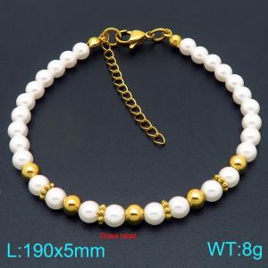 Ladies' Two tone Pearl Stainless Steel Gold Bracelet - KB206988-Z