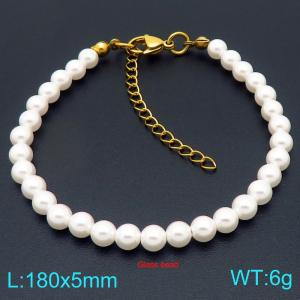 Ladies' White Pearl Stainless Steel Gold Bracelet - KB206990-Z