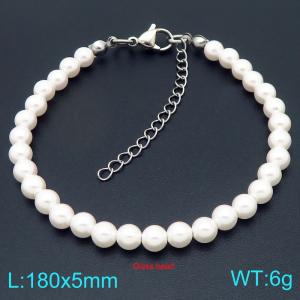 Ladies' White Pearl Stainless Steel Silver Bracelet - KB206991-Z