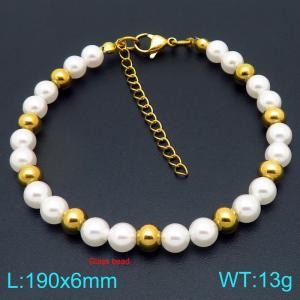 Ladies' Sparkling Pearl Stainless Steel Gold Bracelet - KB206995-Z