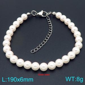 6mm Ladies' Sparkling Pearl Stainless Steel Silver Bracelet - KB206997-Z