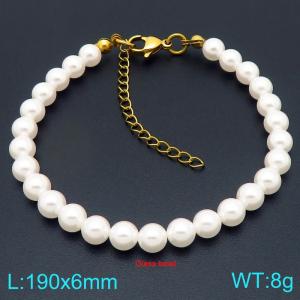 6mm Ladies' Sparkling Pearl Stainless Steel Gold Bracelet - KB206998-Z