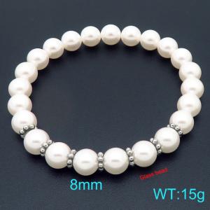 8mm Women's Pearl Stainless Steel Silver Bracelet - KB207001-Z