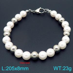 Ladies' Two tone Sparkling Pearl Stainless Steel Silver Bracelet - KB207004-Z