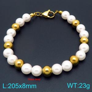 Ladies' Two tone Sparkling Pearl Stainless Steel Gold Bracelet - KB207005-Z